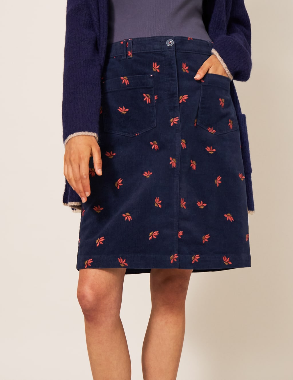 Cord Floral Embroidered Mini A-Line Skirt image 3