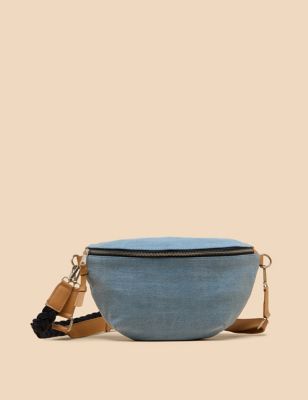 White Stuff Womens Canvas And Leather Sling Cross Body Bag - Blue, Blue