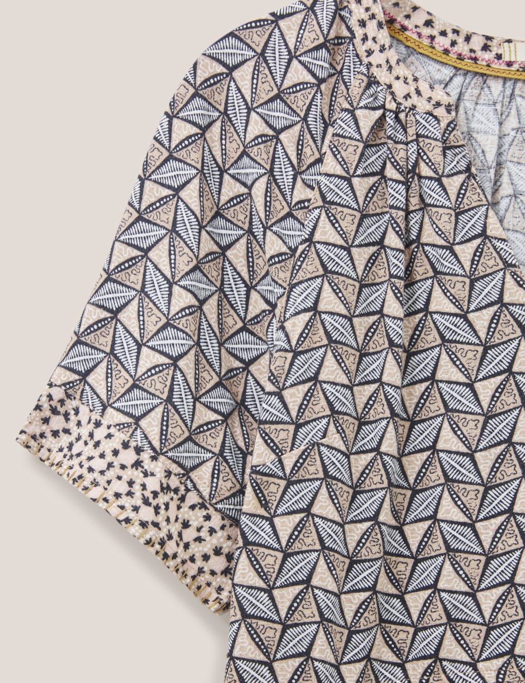 Linen Blend Printed Notch Neck Shift Dress image 6