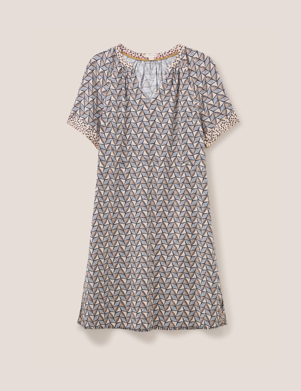 Linen Blend Printed Notch Neck Shift Dress image 2