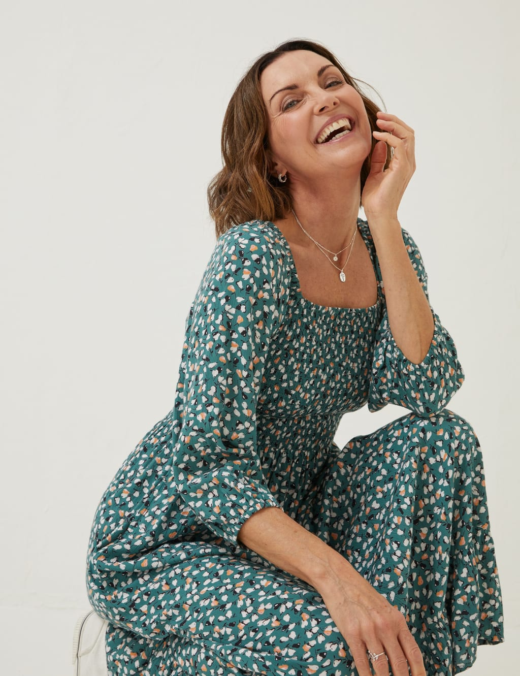 Pear Print Square Neck Midi Waisted Dress image 1