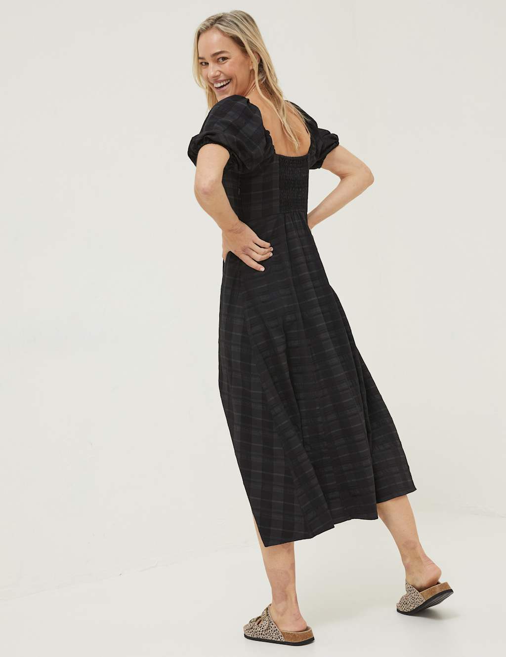 Checked V-Neck Midi Smock Dress image 4