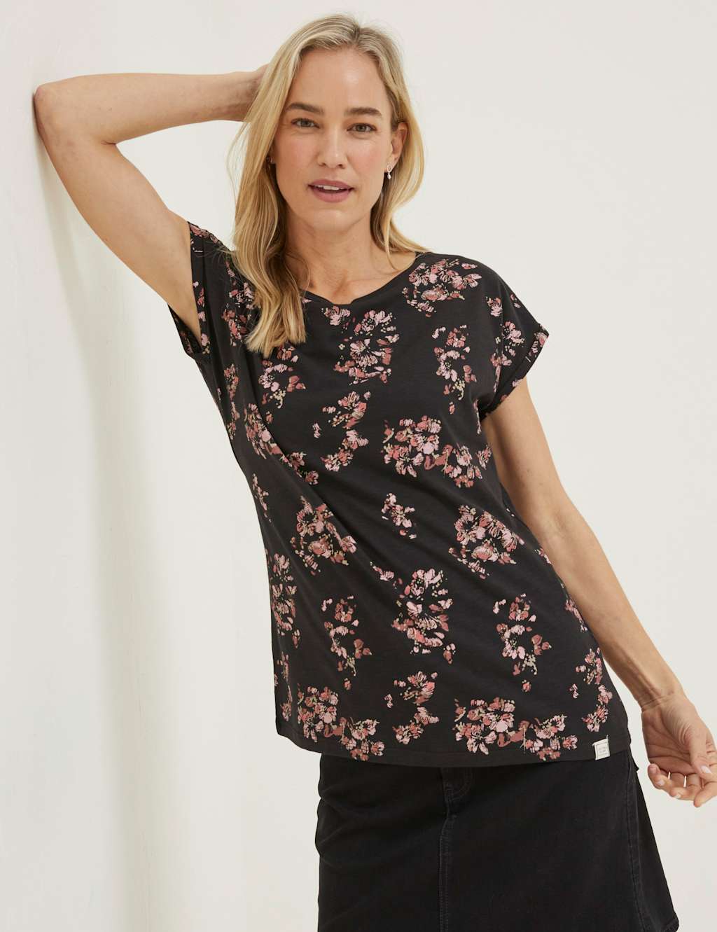 Cotton Modal Floral Scoop Neck T-Shirt image 1