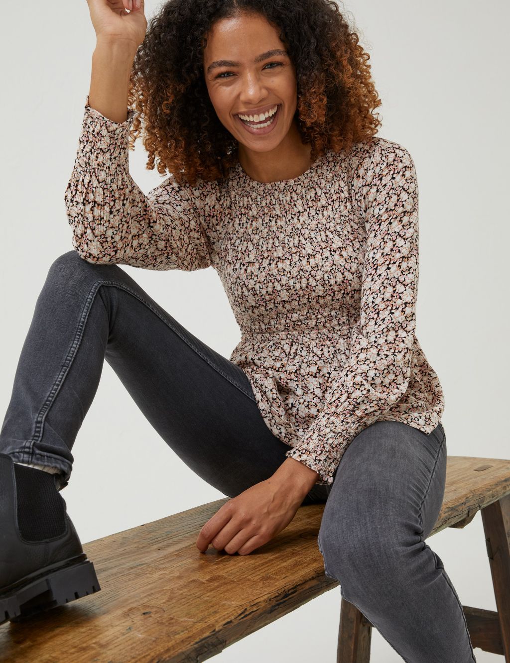 Floral Shirred Long Sleeve Blouse image 1