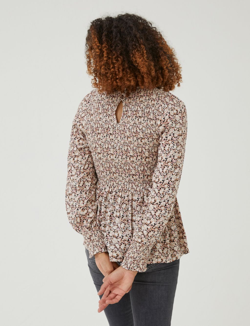 Floral Shirred Long Sleeve Blouse image 2