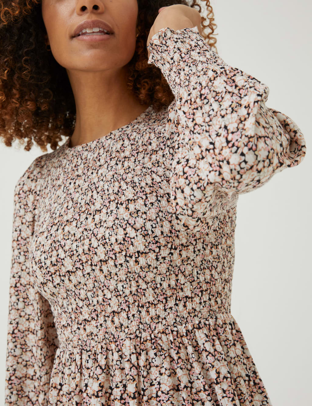 Floral Shirred Long Sleeve Blouse image 4