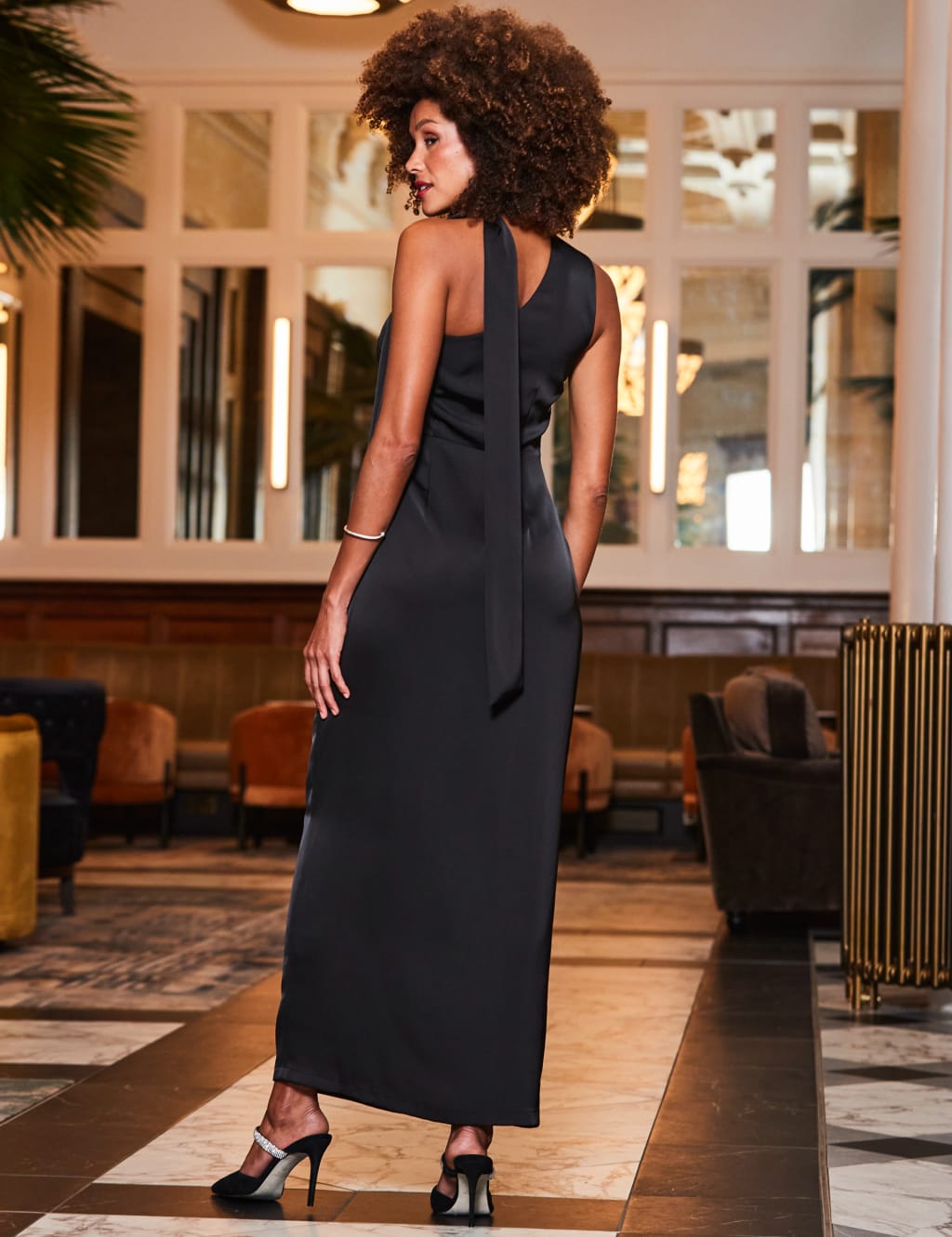 Satin One Shoulder Midi Column Dress image 2