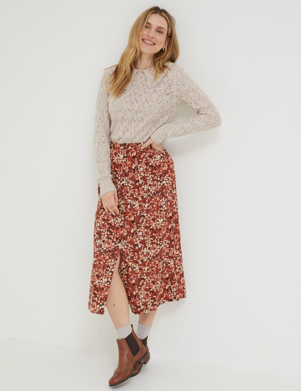 Floral Midaxi Split Front Slip Skirt image 1