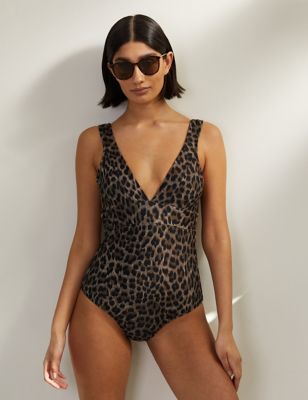 Albaray Womens Animal Print V-Neck Swimsuit - 16 - Brown Mix, Brown Mix