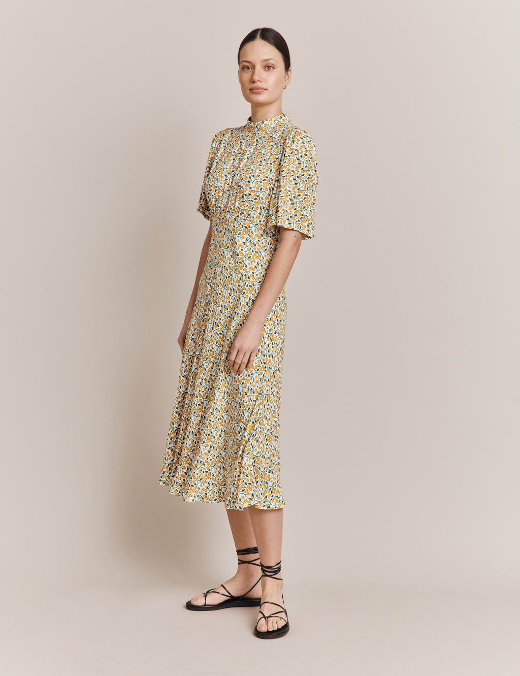 Floral High Neck Midi Waisted Dress image 3