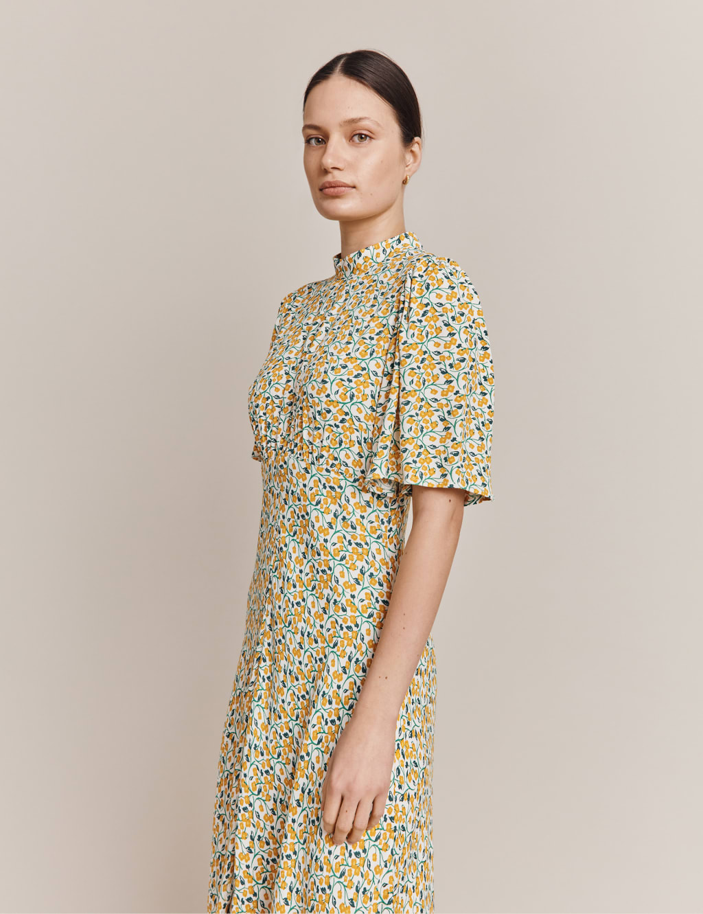 Floral High Neck Midi Waisted Dress image 4