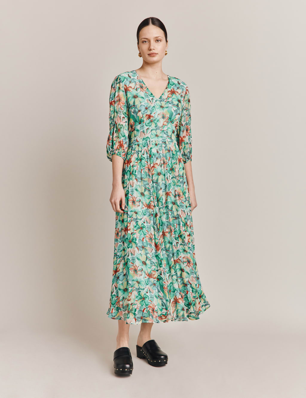 Floral V-Neck Midaxi Waisted Dress image 1