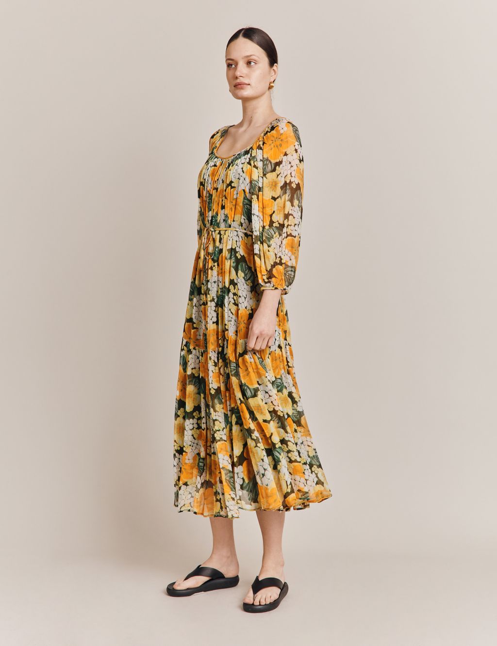 Floral Square Neck Midi Waisted Dress image 1
