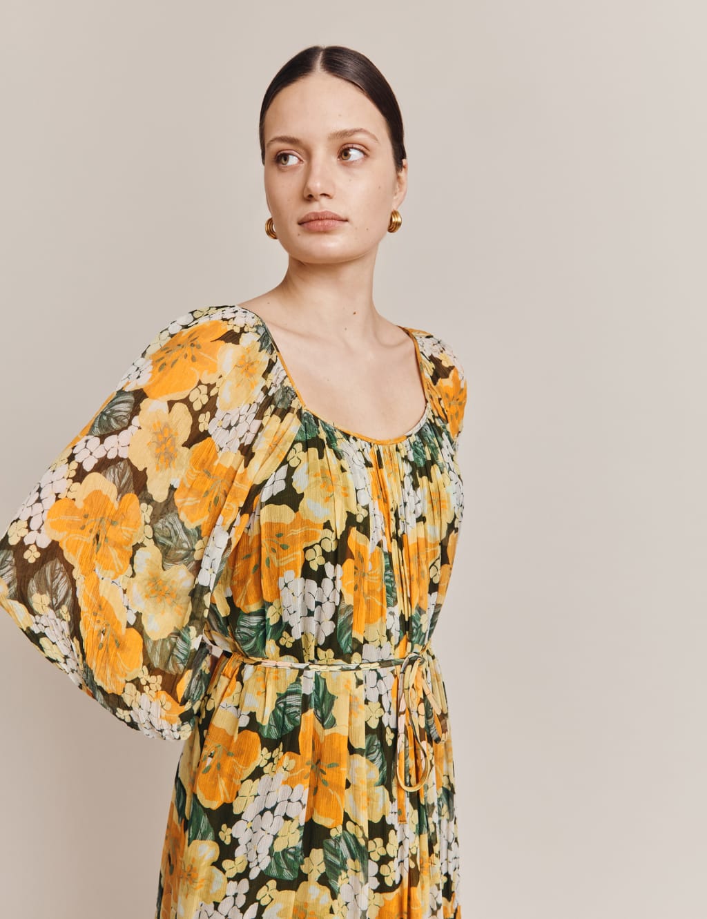 Floral Square Neck Midi Waisted Dress image 2