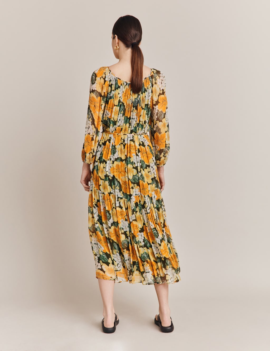 Floral Square Neck Midi Waisted Dress image 4