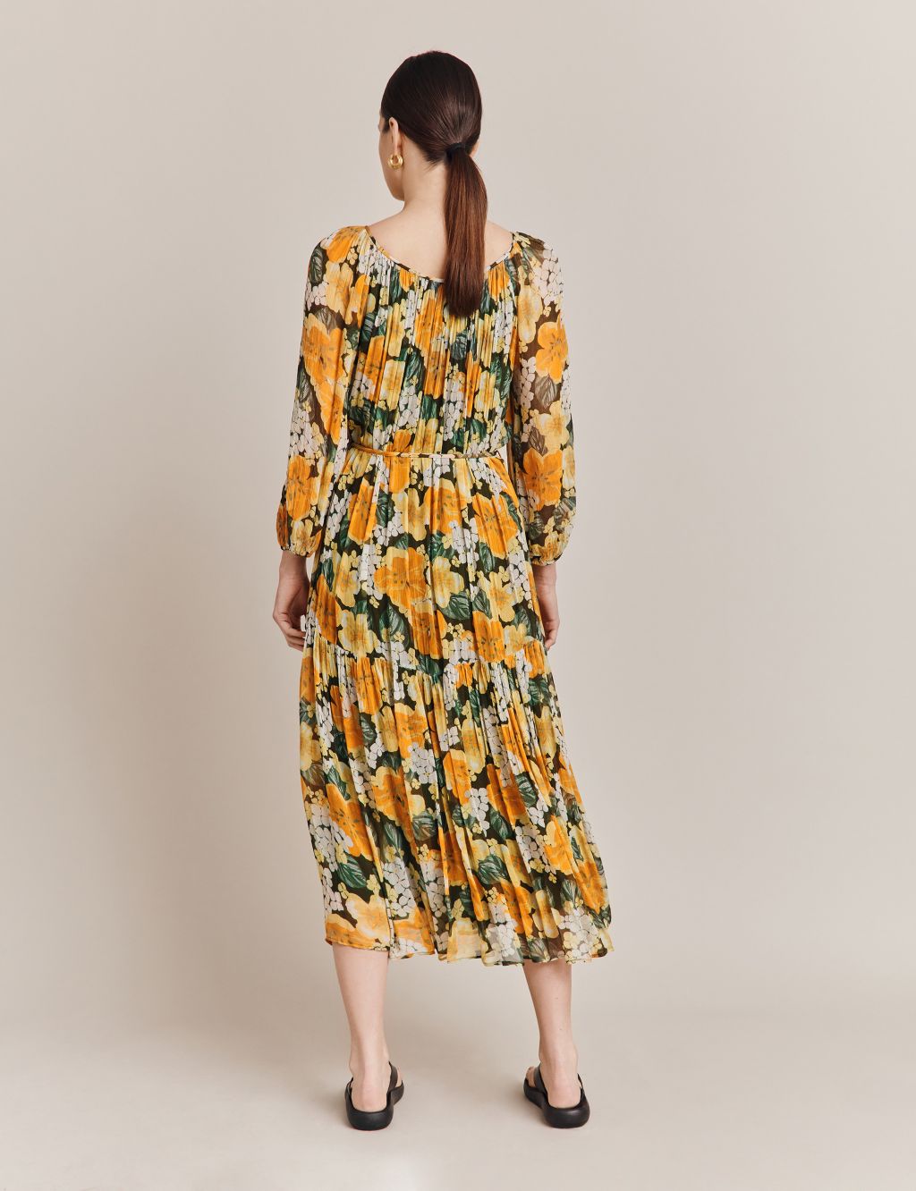Floral Square Neck Midi Waisted Dress image 4