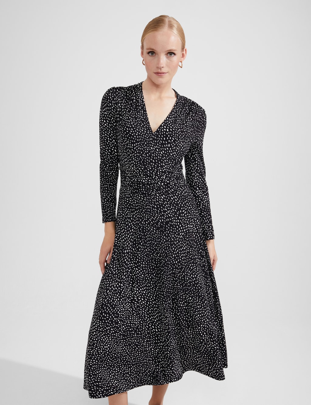 Jersey Polka Dot V-Neck Midi Swing Dress image 3