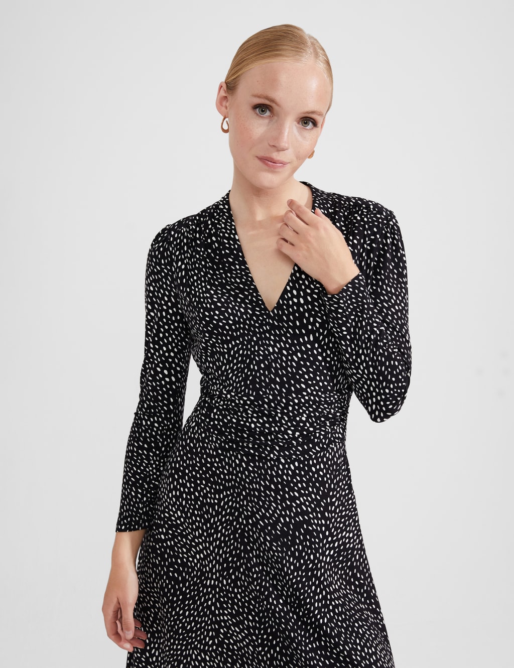 Jersey Polka Dot V-Neck Midi Swing Dress image 5