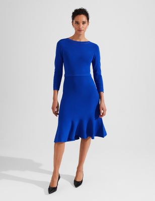 Hobbs Women's Knitted Cutout Detail Midi Dress - 16 - Blue, Blue
