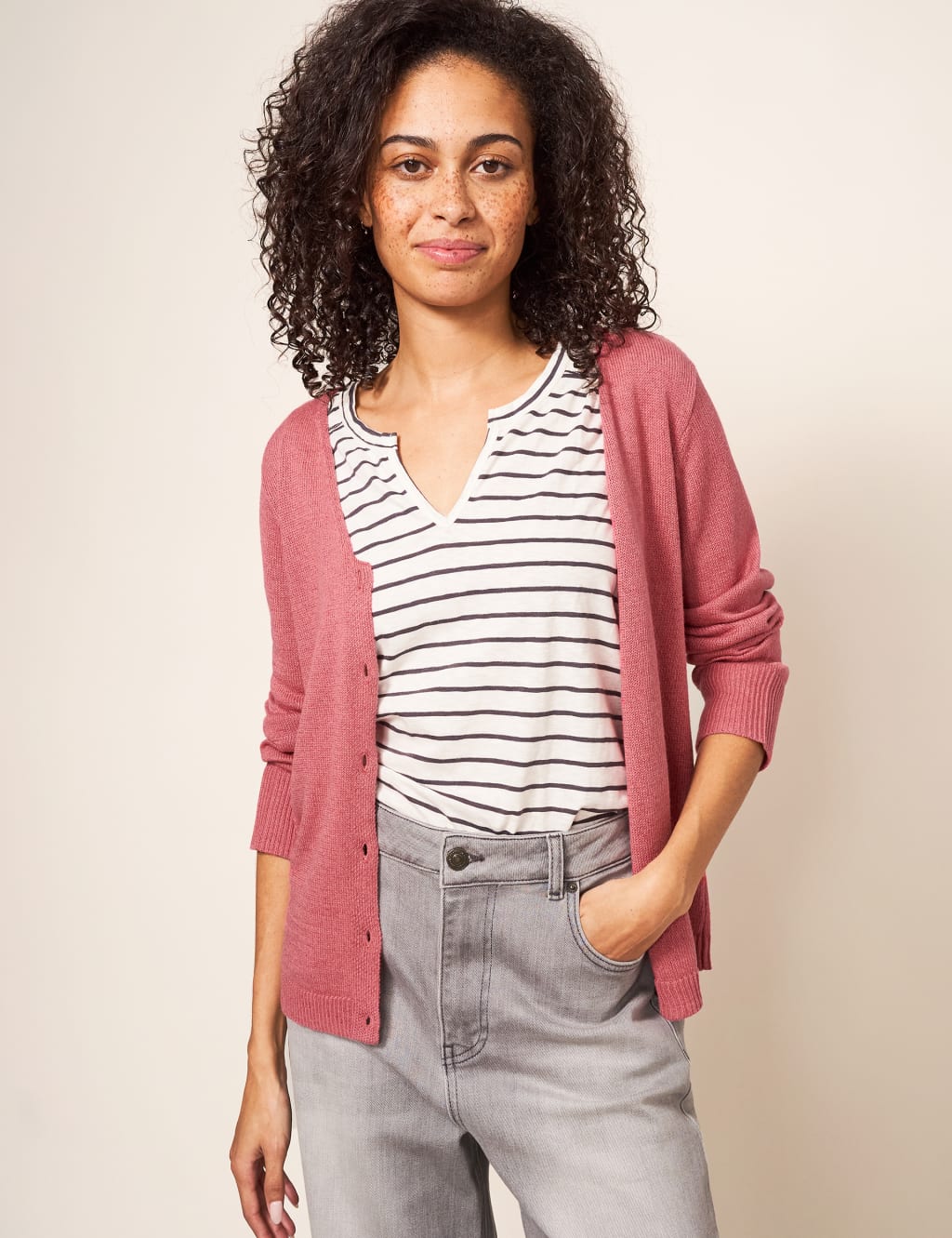 Cotton Rich Knitted V-Neck Cardigan image 3