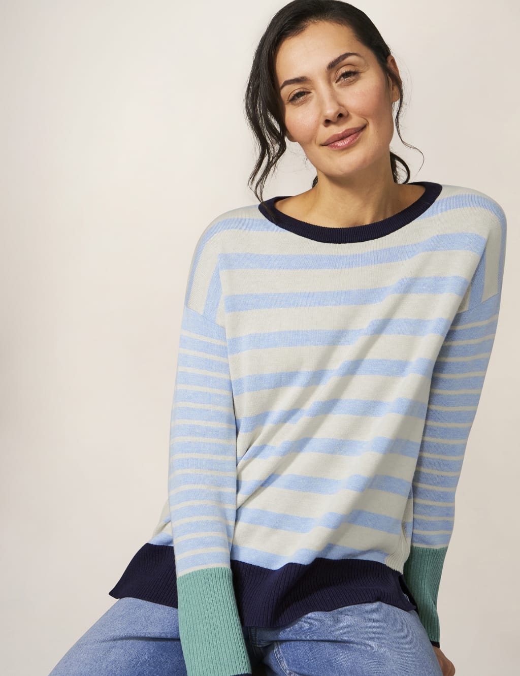 Cotton Rich Striped Round Neck Jumper image 4