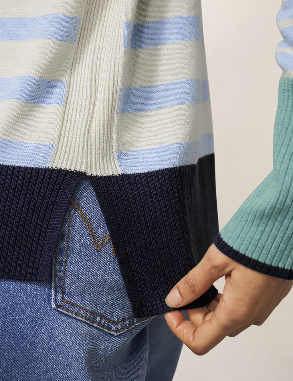 Cotton Rich Striped Round Neck Jumper image 4
