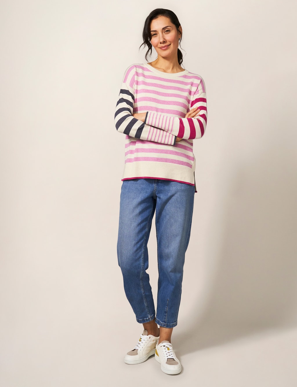 Cotton Rich Striped Round Neck Jumper image 1