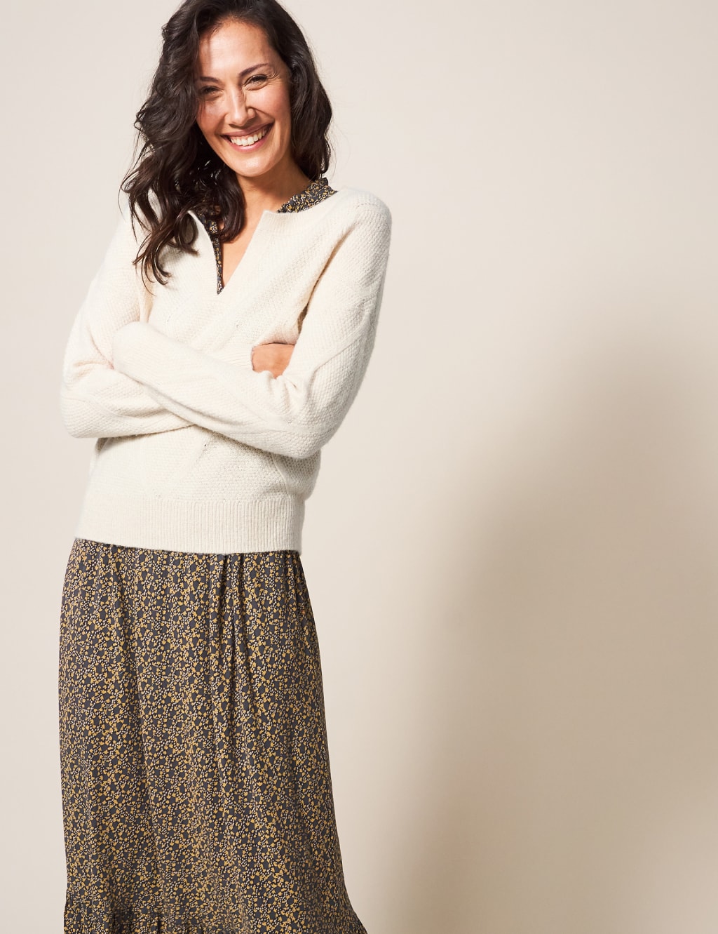 Cable Knit Notch Neck Jumper image 1
