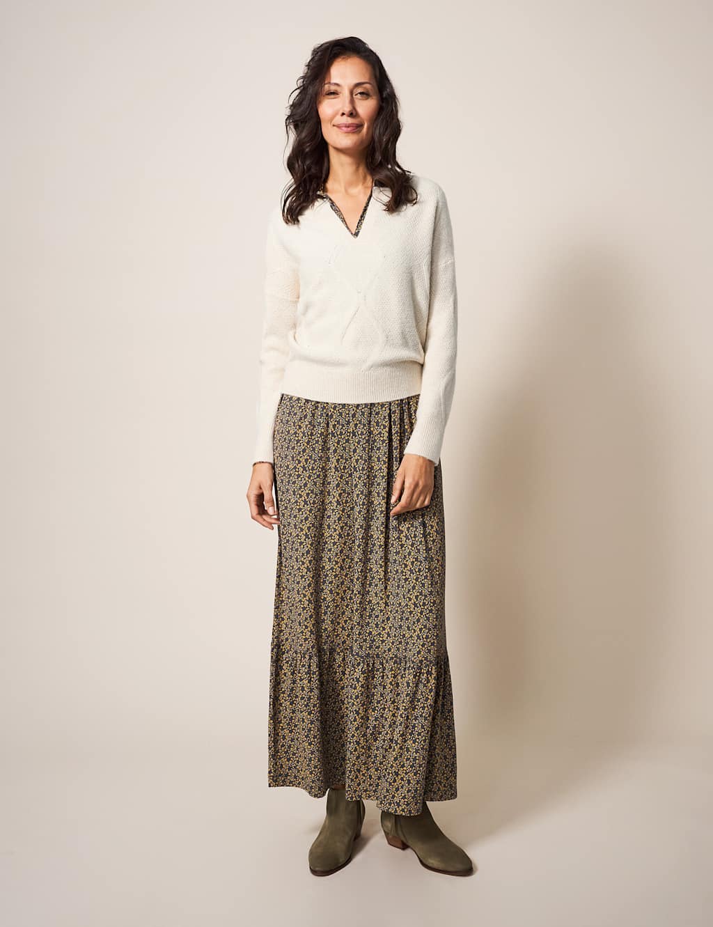 Cable Knit Notch Neck Jumper image 3