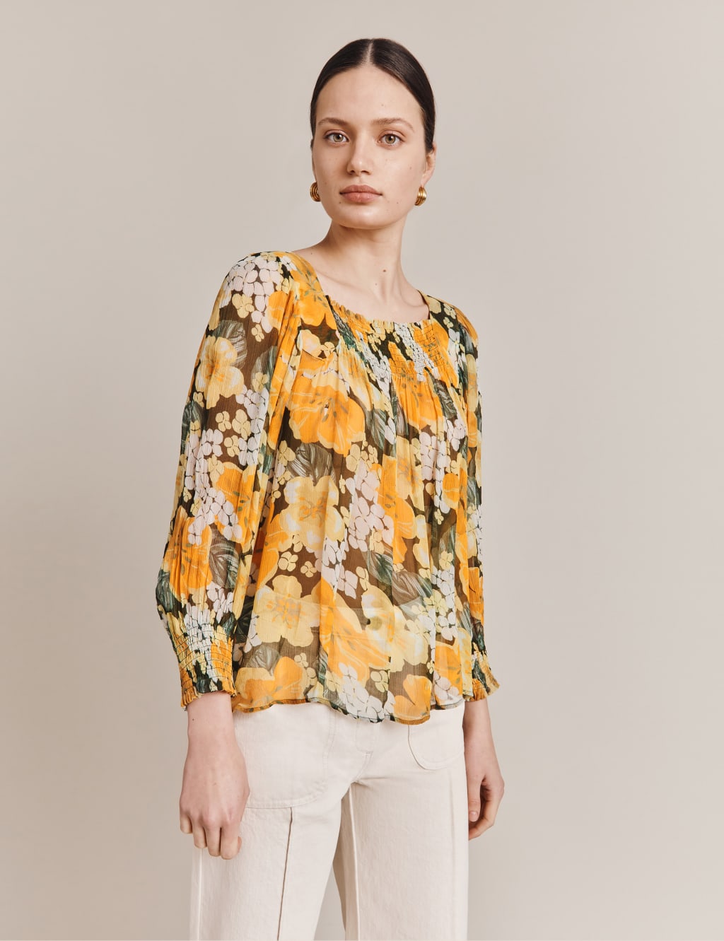 Floral Square Neck Shirred Blouse image 1