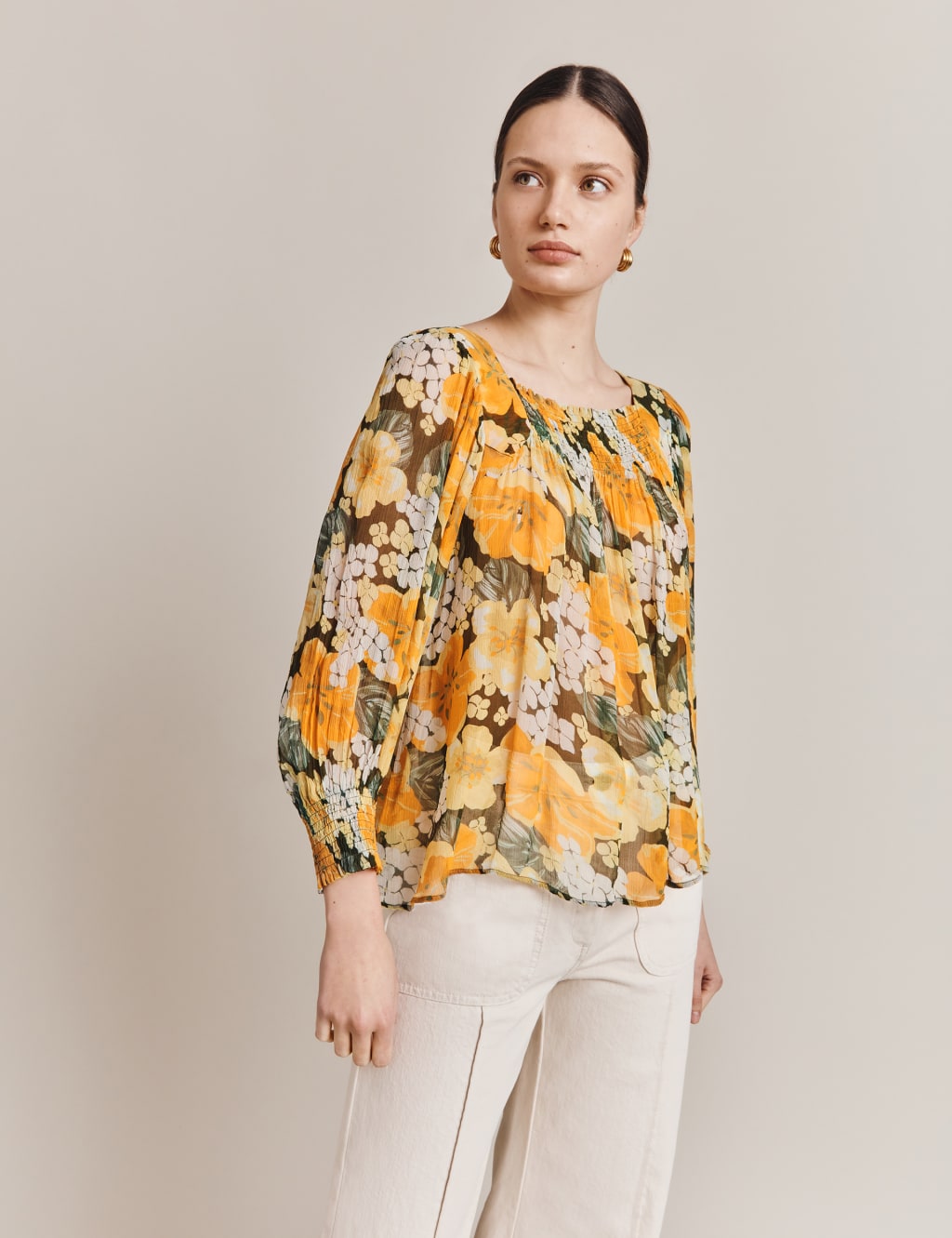 Floral Square Neck Shirred Blouse image 3
