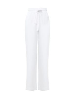 French Connection Womens Lyocell Rich Wide Leg Trousers - M - White, White,Pink,Blue
