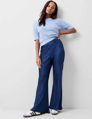 French Connection Womens Textured Straight Leg Flared Trousers - XS - Blue, Blue