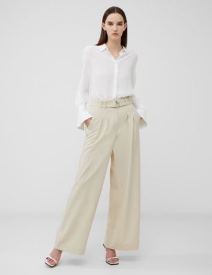 French Connection Women's Belted Wide Leg Trousers - 16 - Cream, Cream