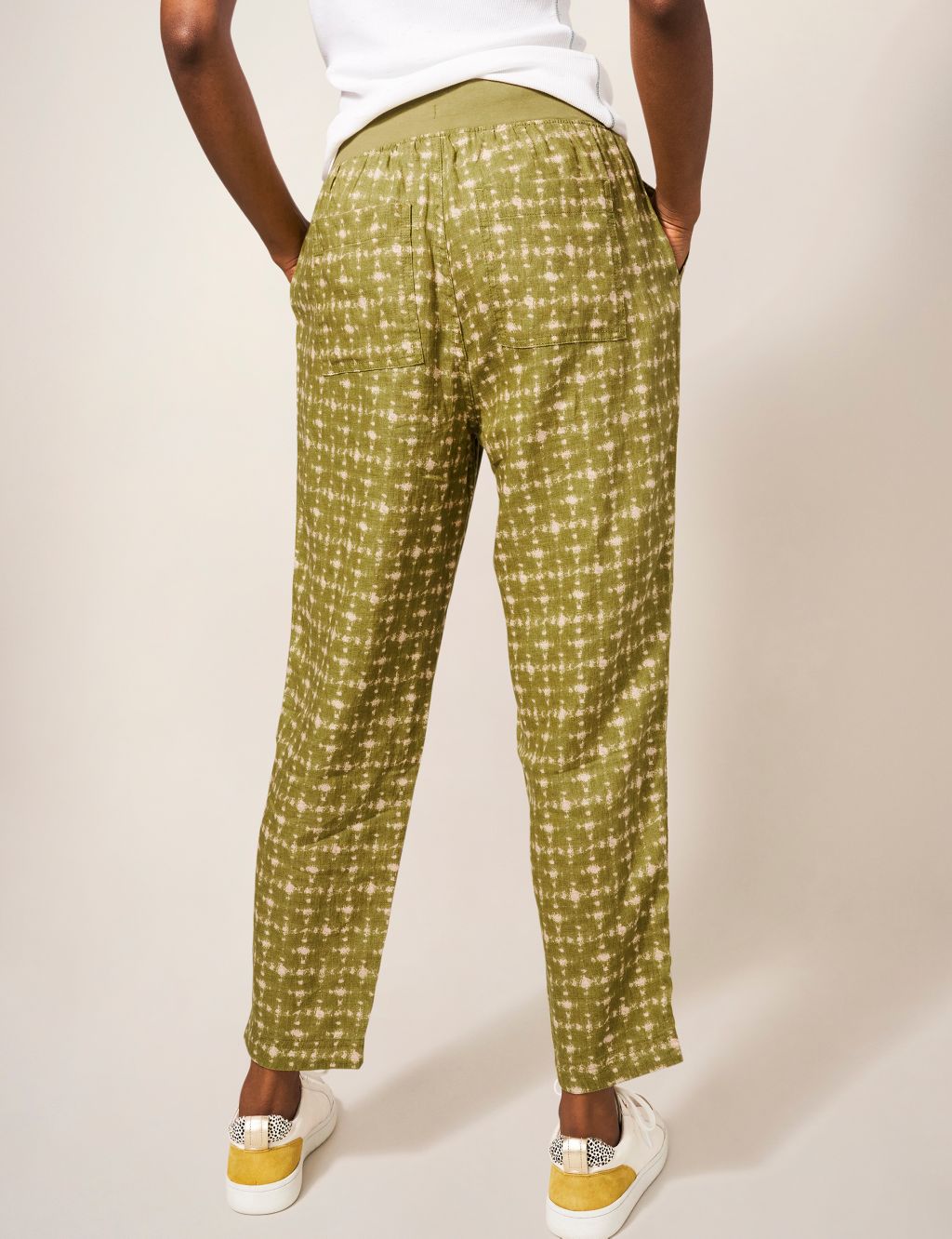 Pure Linen Printed Ankle Grazer Trousers image 2
