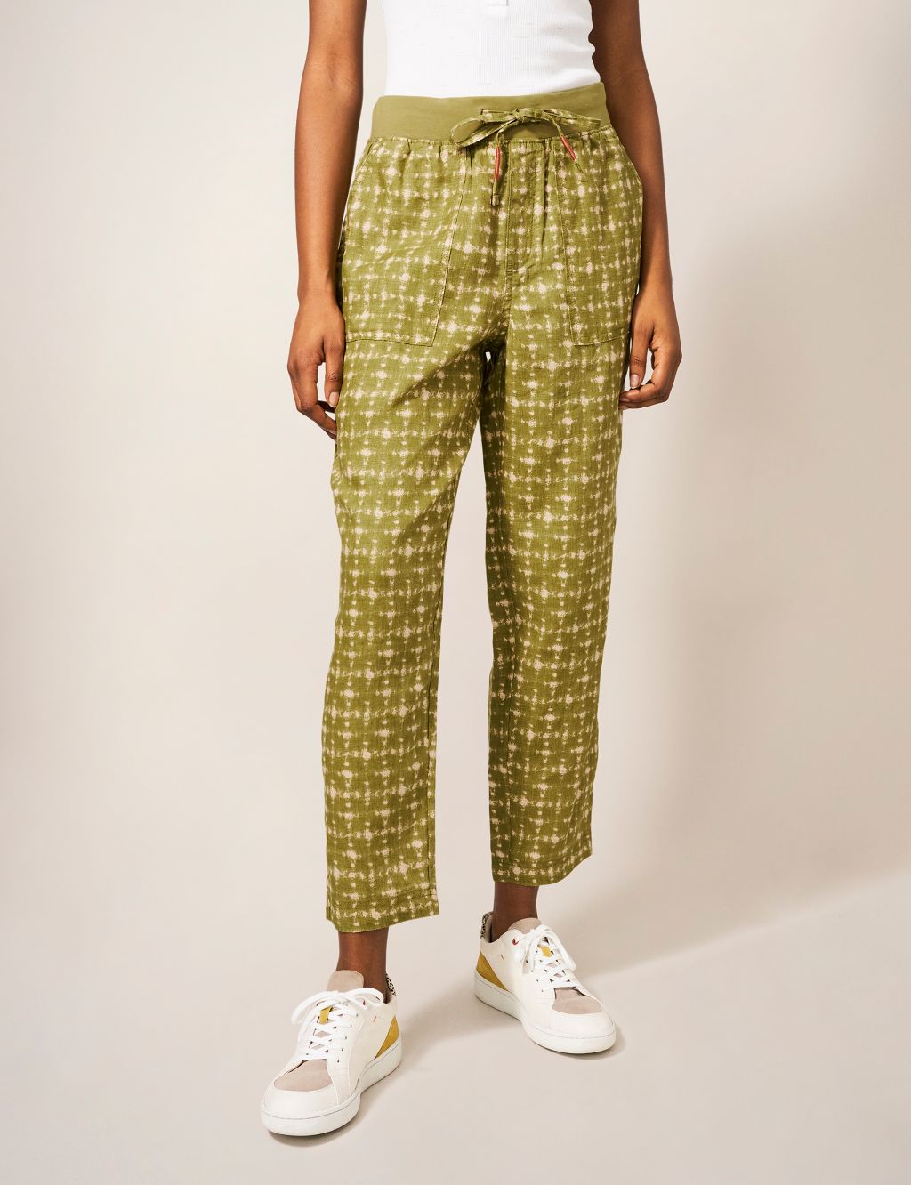 Pure Linen Printed Ankle Grazer Trousers image 3