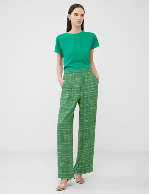 French Connection Women's Crepe Checked Straight Leg Trousers - 6 - Green Mix, Green Mix