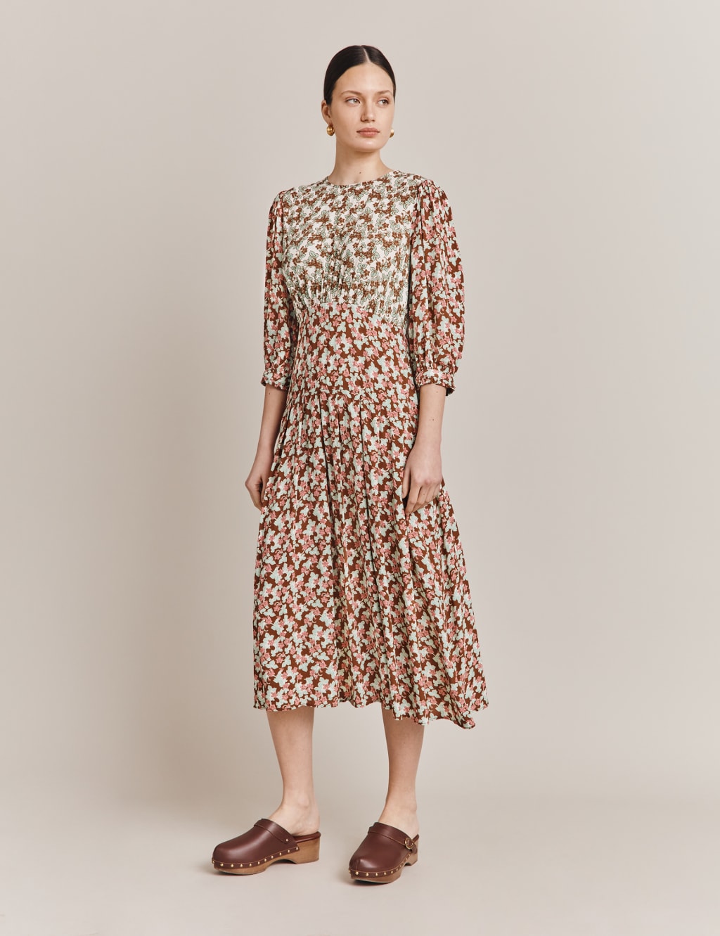 Floral Round Neck Midi Waisted Dress image 2