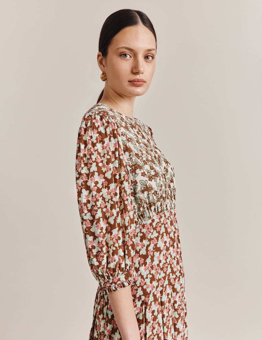 Floral Round Neck Midi Waisted Dress image 4