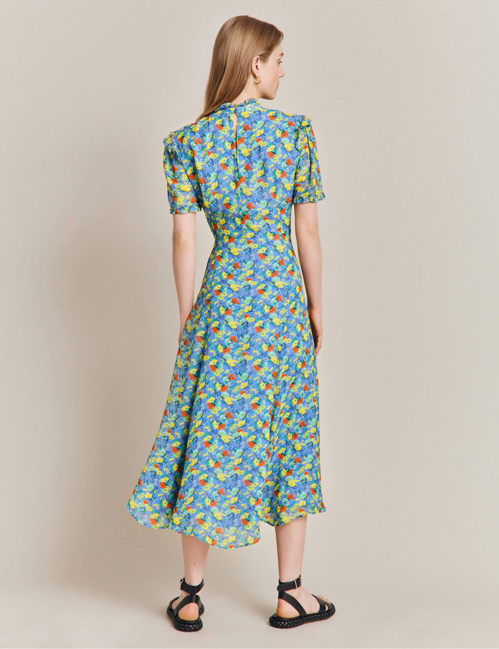 Floral High Neck Midi Waisted Dress image 4
