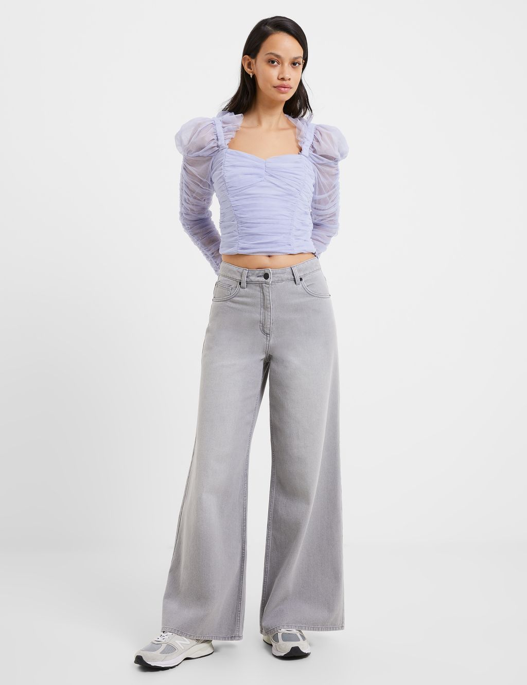 Relaxed Pure Cotton Mid Rise Wide Leg Jeans