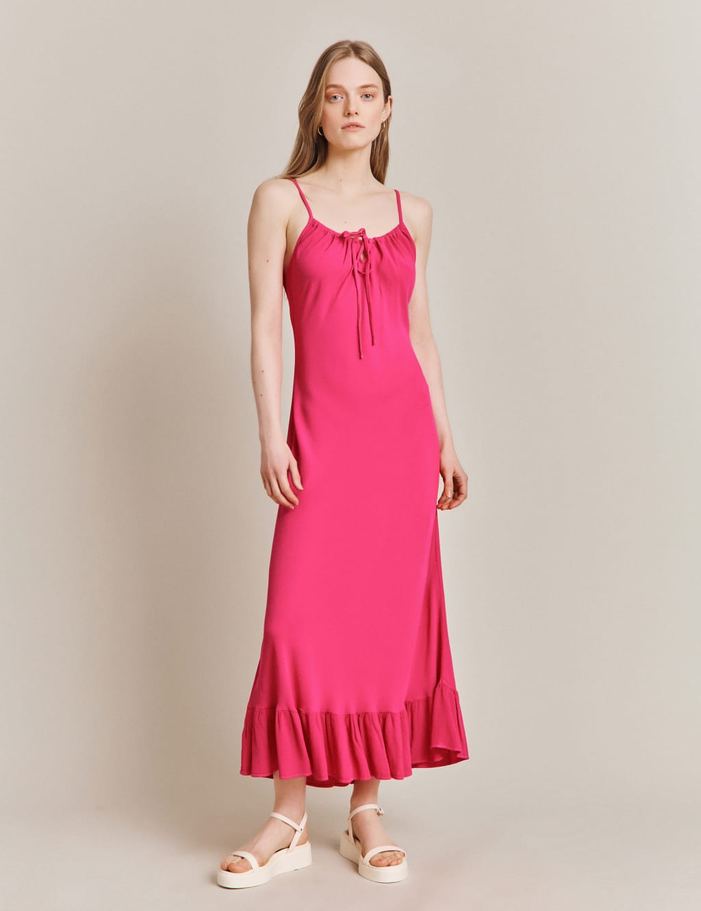 Tie Neck Strappy Midi Tiered Slip Dress image 1