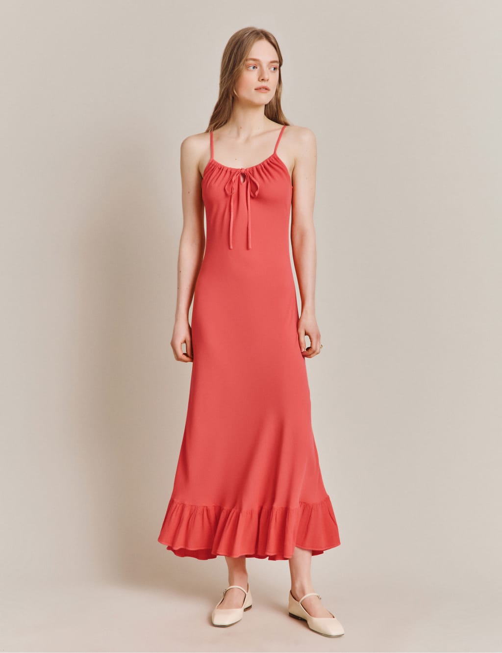 Tie Neck Strappy Midi Tiered Slip Dress image 1