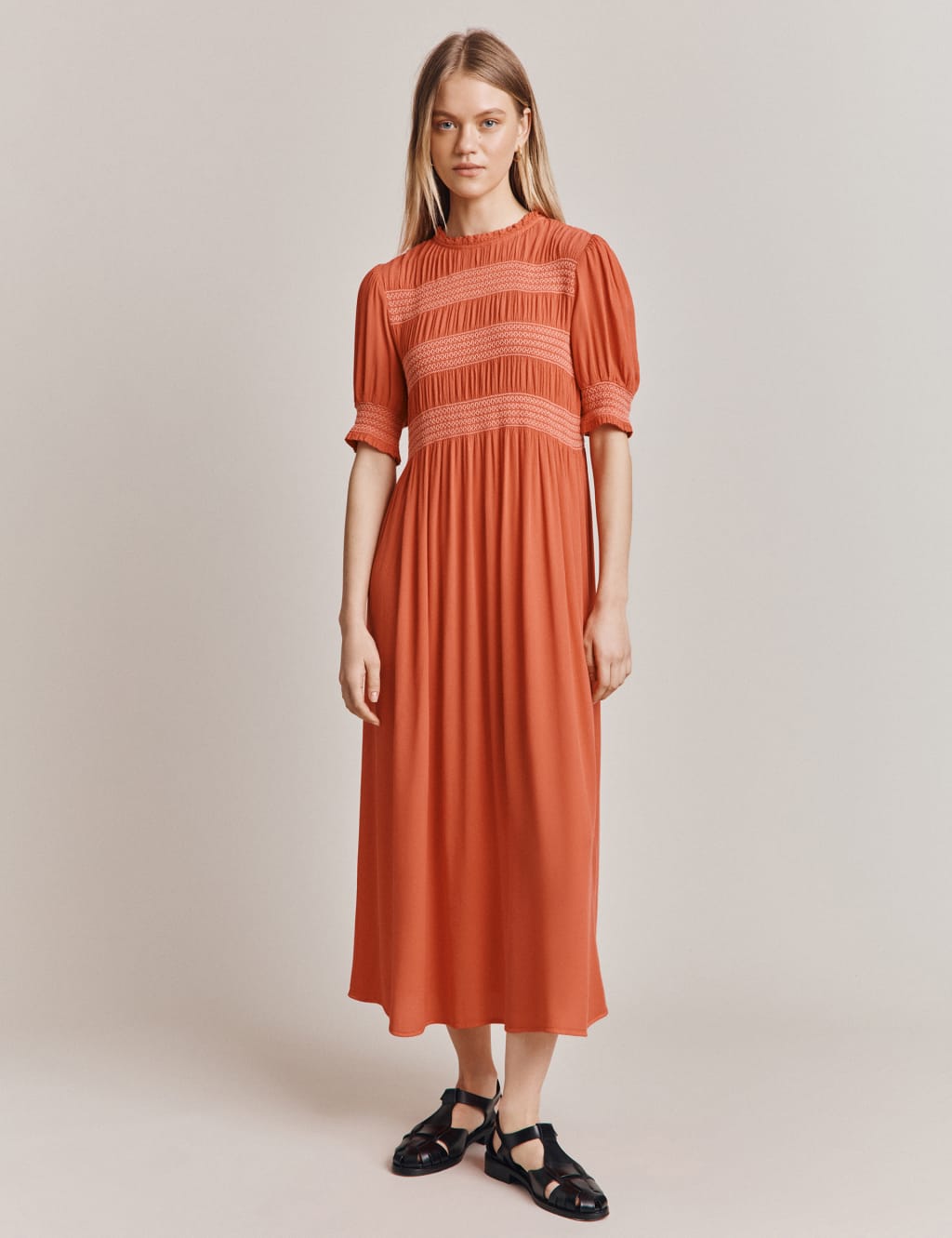 Embroidered High Neck Midaxi Waisted Dress image 1