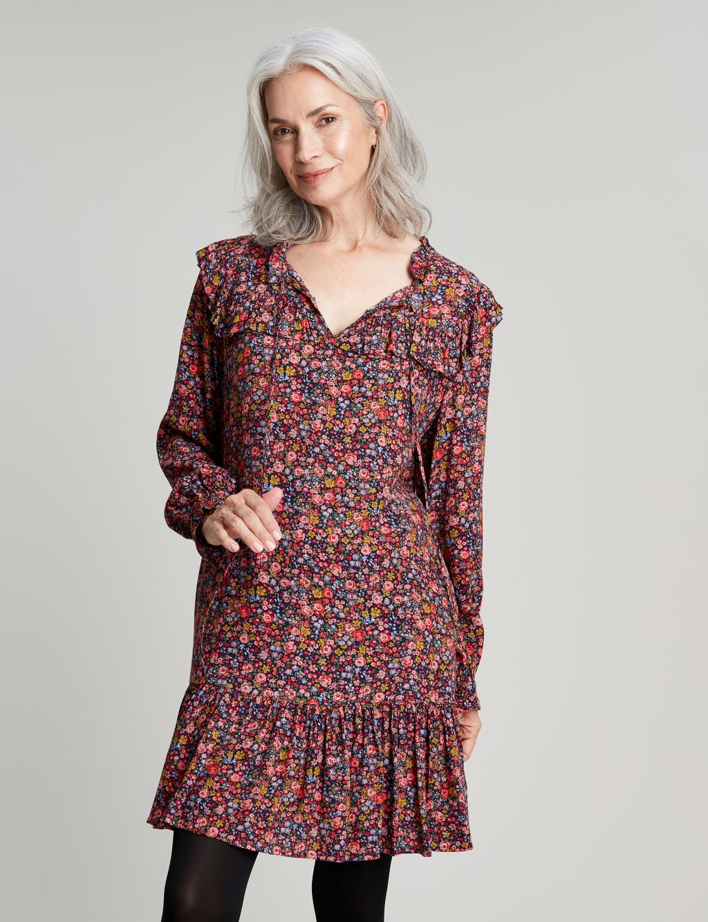 Floral Round Neck Frill Detail Tunic image 1