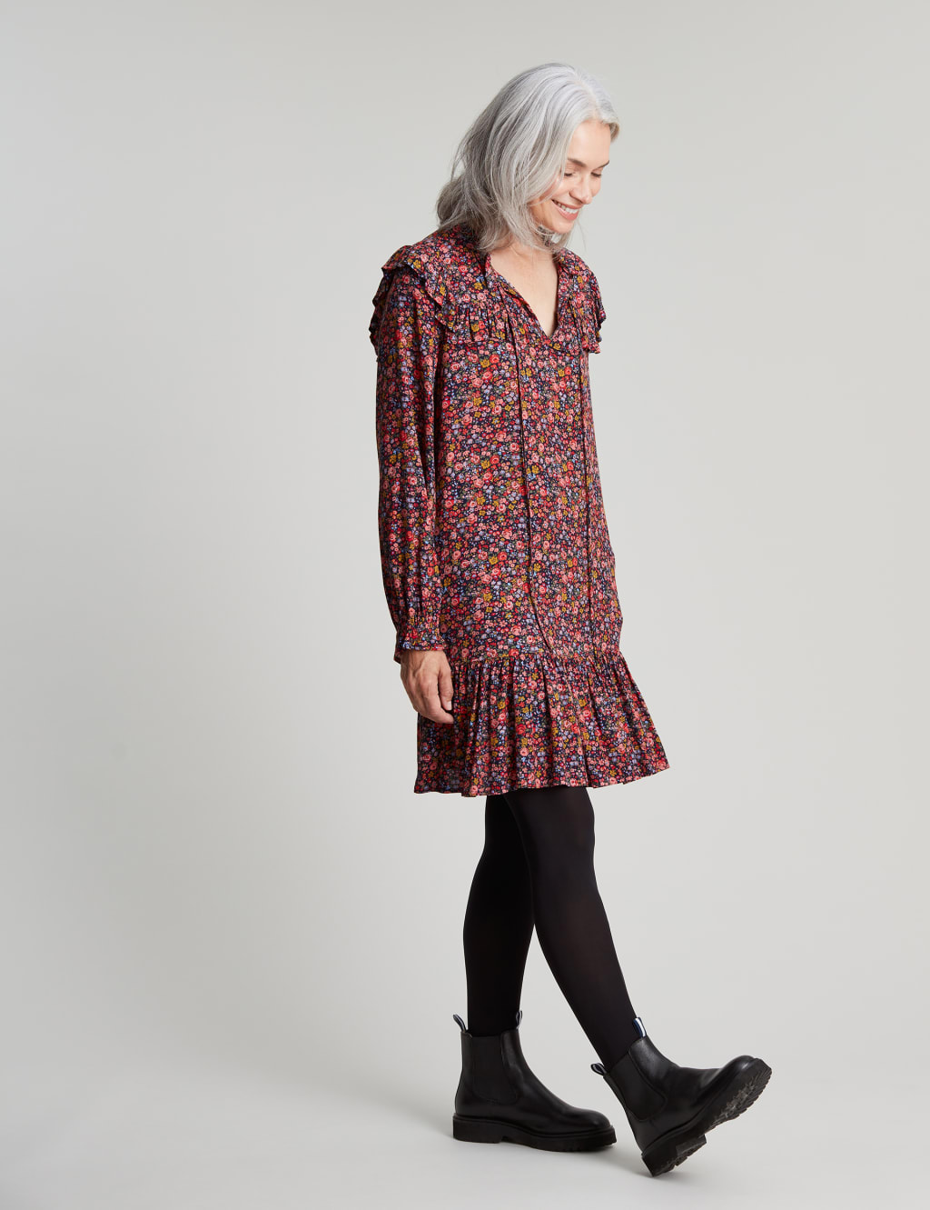 Floral Round Neck Frill Detail Tunic image 2