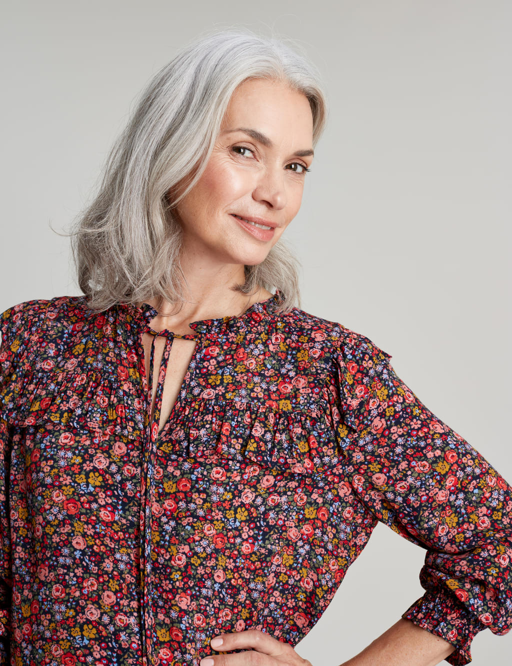 Floral Round Neck Frill Detail Tunic image 3
