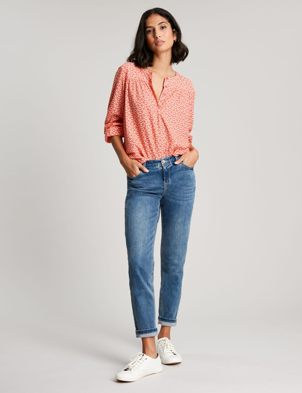 Printed Round Neck Popover Blouse image 1