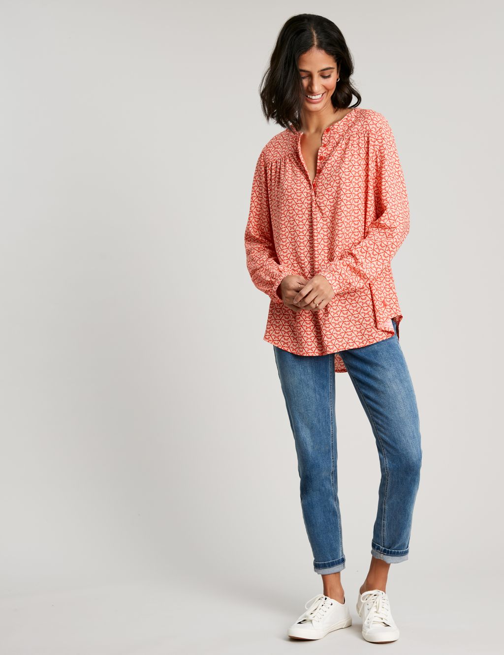 Printed Round Neck Popover Blouse image 5