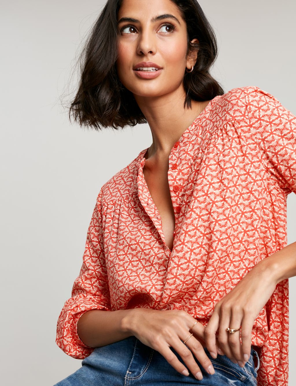 Printed Round Neck Popover Blouse image 6